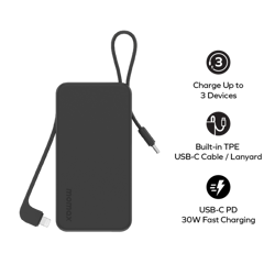 Picture of MOMAX 1-POWER VITAL+ 10000mAh POWER BANK WITH BUILT IN USB-C & LIGHTNING CABLE (Color: BLACK)_IP138MFID