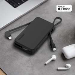 Picture of MOMAX 1-POWER VITAL+ 10000mAh POWER BANK WITH BUILT IN USB-C & LIGHTNING CABLE (Color: BLACK)_IP138MFID