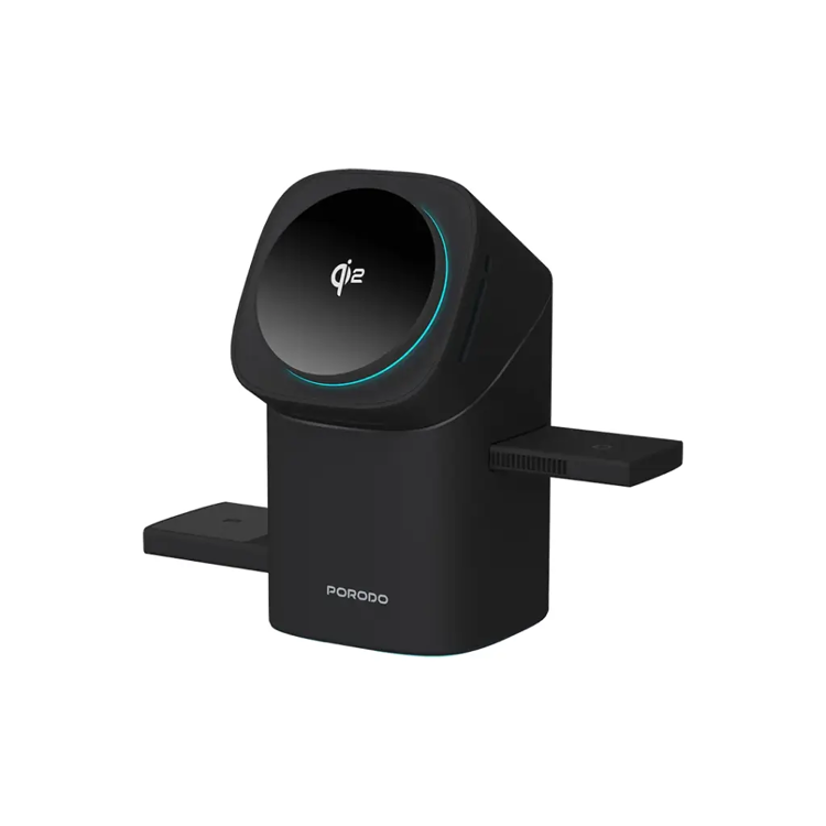 Picture of Porodo 3-in-1 Auto Rotation Wireless Charger - Black
