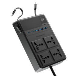 Picture of Powerology 4 AC Power Socket With X2  PD20W and  X3  QC3.0 Port with USB -C PD20W & Lightning cable (3m wire)  - Black