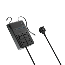 Picture of Powerology 4 AC Power Socket With X2  PD20W and  X3  QC3.0 Port with USB -C PD20W & Lightning cable (3m wire)  - Black