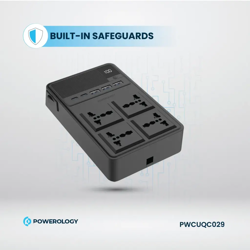 Picture of Powerology 4 AC Power Socket With X2  PD20W and  X3  QC3.0 Port with USB -C PD20W & Lightning cable (3m wire)  - Black