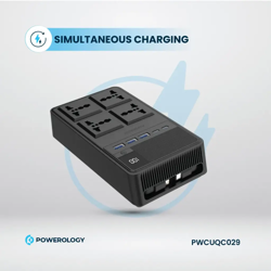Picture of Powerology 4 AC Power Socket With X2  PD20W and  X3  QC3.0 Port with USB -C PD20W & Lightning cable (3m wire)  - Black