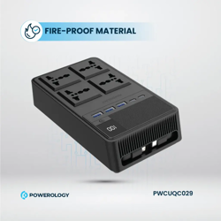 Picture of Powerology 4 AC Power Socket With X2  PD20W and  X3  QC3.0 Port with USB -C PD20W & Lightning cable (3m wire)  - Black