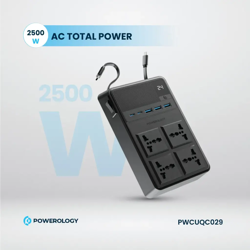 Picture of Powerology 4 AC Power Socket With X2  PD20W and  X3  QC3.0 Port with USB -C PD20W & Lightning cable (3m wire)  - Black