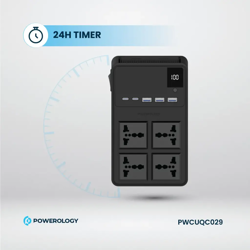 Picture of Powerology 4 AC Power Socket With X2  PD20W and  X3  QC3.0 Port with USB -C PD20W & Lightning cable (3m wire)  - Black