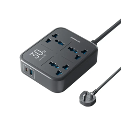Picture of Powerology 30W Wall Socket UK Plug 3 AC*1 USB-A*1 USB-C with 2m USB-C Cable
- Black"