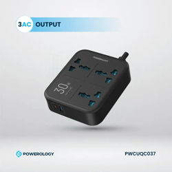 Picture of Powerology 30W Wall Socket UK Plug 3 AC*1 USB-A*1 USB-C with 2m USB-C Cable
- Black"