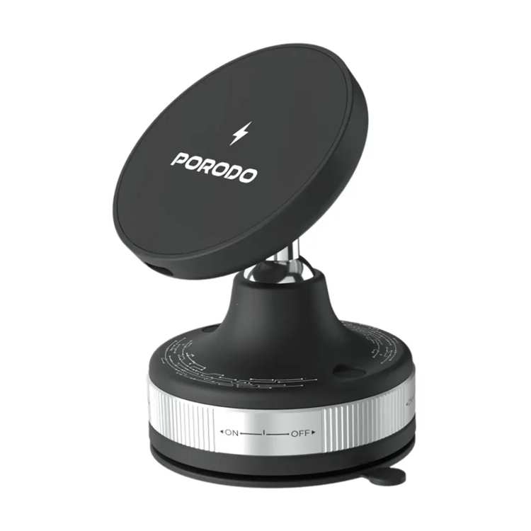 Picture of Porodo 15W 360° Rotatable Adjustable Magnetic Wireless Charging Vacuum Suction Holder   - Black