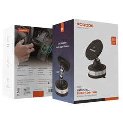 Picture of Porodo 15W 360° Rotatable Adjustable Magnetic Wireless Charging Vacuum Suction Holder   - Black