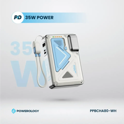 Picture of Powerology 10000mAh MagSafe Wireless Power Bank with Type-C & Lightning Cable Adapter - White
