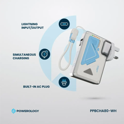 Picture of Powerology 10000mAh MagSafe Wireless Power Bank with Type-C & Lightning Cable Adapter - White