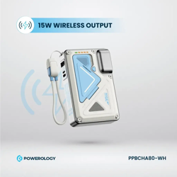 Picture of Powerology 10000mAh MagSafe Wireless Power Bank with Type-C & Lightning Cable Adapter - White