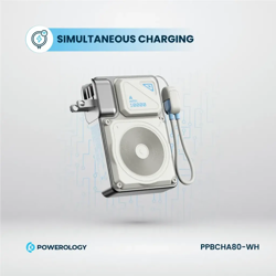 Picture of Powerology 10000mAh MagSafe Wireless Power Bank with Type-C & Lightning Cable Adapter - White